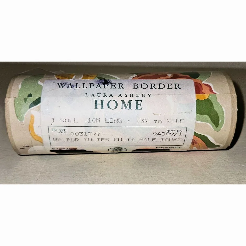 2 Rolls Vintage Laura Ashley Wallpaper Border Floral Tulips Botanical 10m Ea NOS